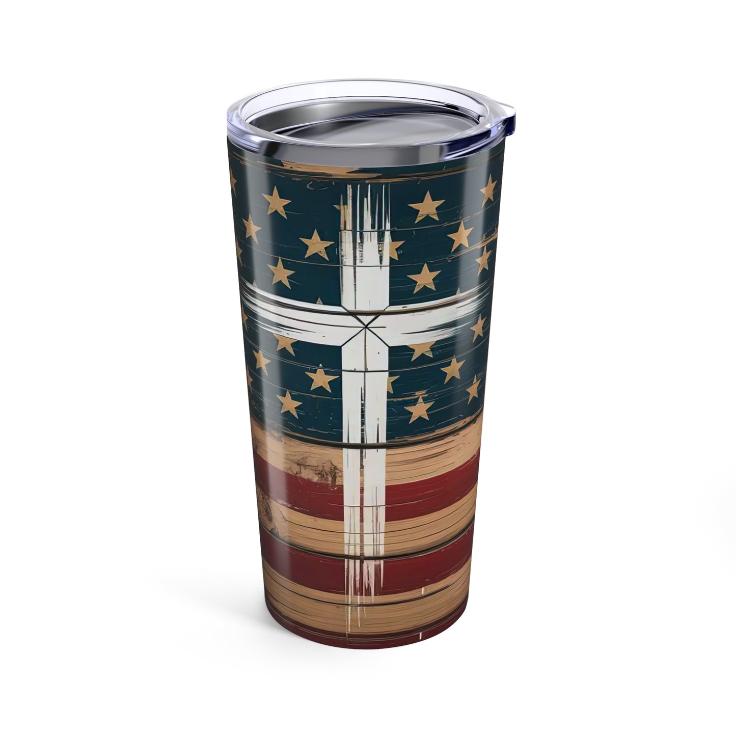 Faith and Freedom Tumbler – American Flag with Cross | Patriotic Christian Drink Cup