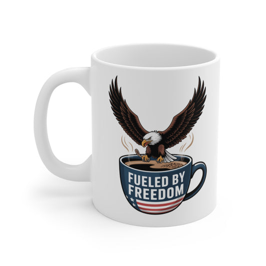 Fueled by Freedom Mug – Bald Eagle Landing Patriotic Coffee Cup