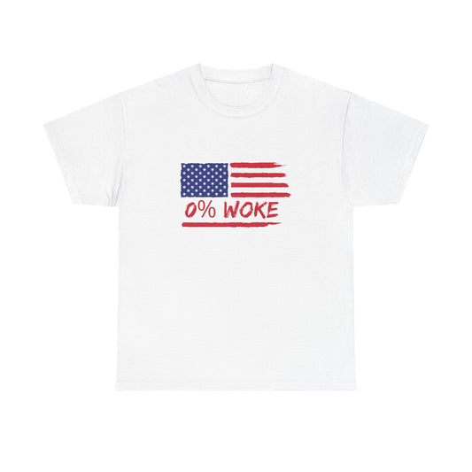 0% Woke American Flag T-Shirt – Patriotic Anti-Woke Freedom Tee