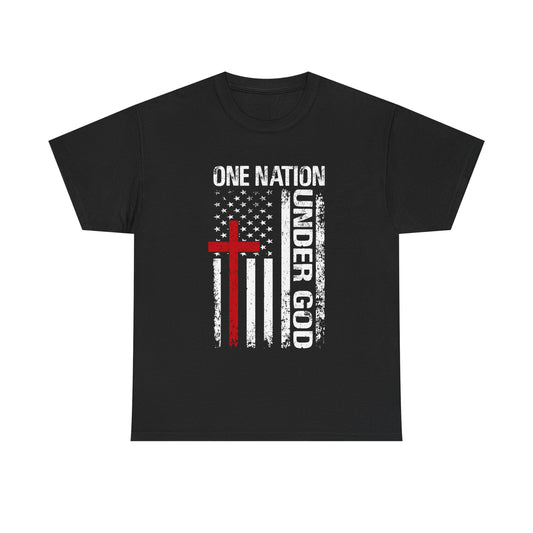 One Nation Under God T-Shirt – Christian Patriotic Cross & American Flag Tee