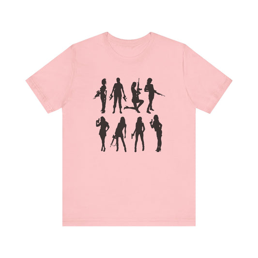 Women Gun Silhouettes T-Shirt – Patriotic 2A Empowerment Tee for Conservative Women