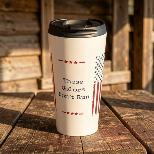 These Colors Don’t Run Travel Tumbler – Dual American Flags Patriotic Drinkware