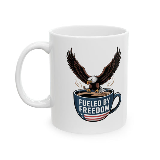 Fueled by Freedom Mug – Bald Eagle Landing Patriotic Coffee Cup