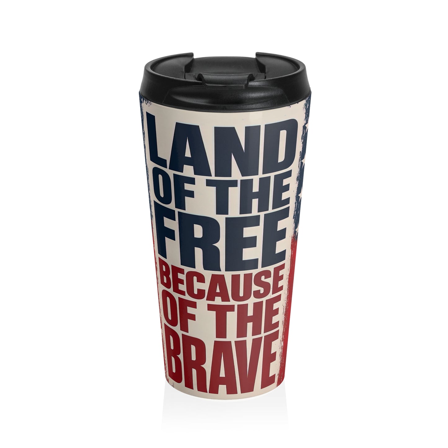 Land of the Free Because of the Brave Travel Tumbler – Rustic American Flag Patriotic Drinkware