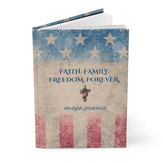 Faith Family Freedom Forever Prayer Journal – Rustic American Flag & Cross | Patriotic Christian Notebook