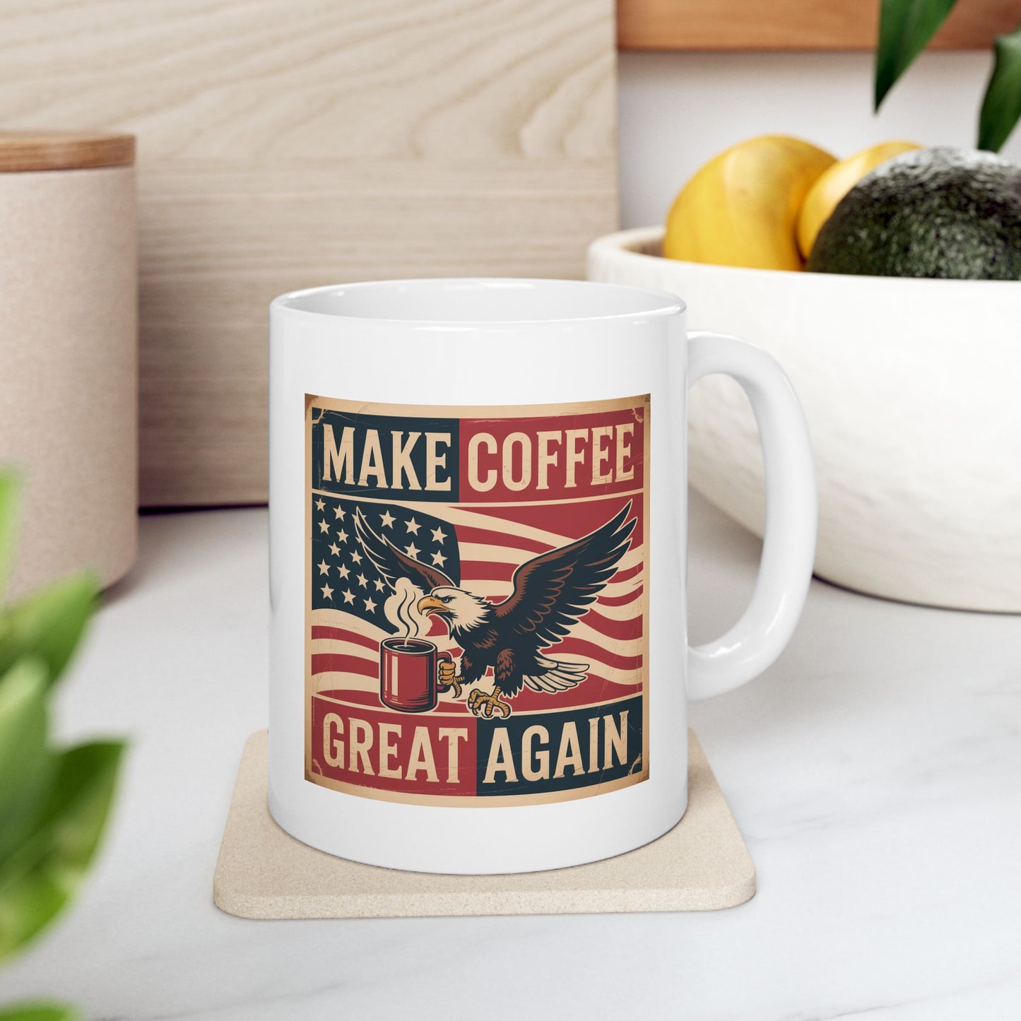 Make Coffee Great Again Mug – Patriotic Bald Eagle American Flag Coffee Mug