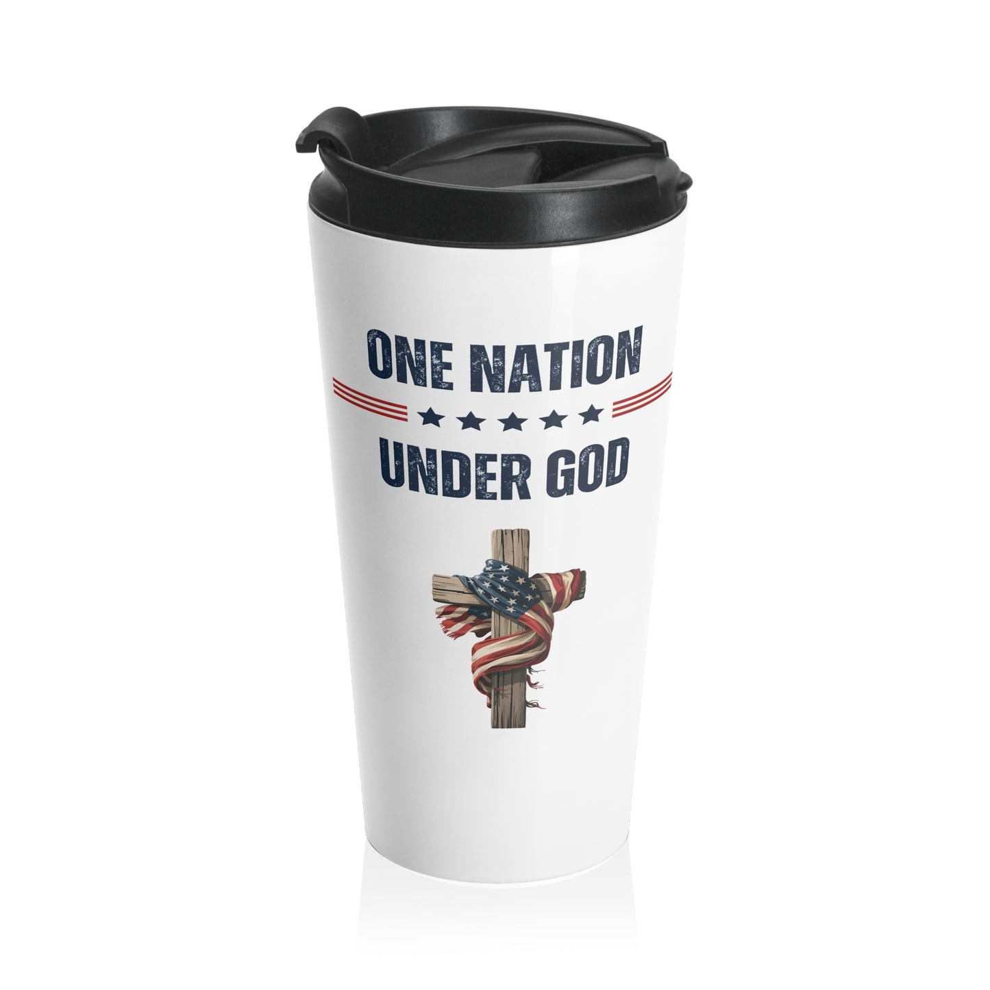 One Nation Under God Travel Tumbler – Christian Patriotic Cross & American Flag Drinkware