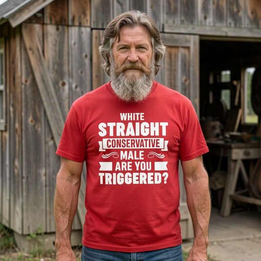 White Straight Conservative Male T-Shirt – Bold MAGA Statement Tee for Men