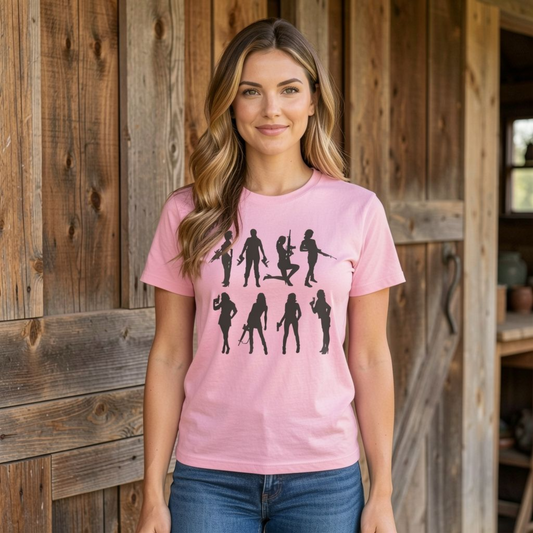 Women Gun Silhouettes T-Shirt – Patriotic 2A Empowerment Tee for Conservative Women